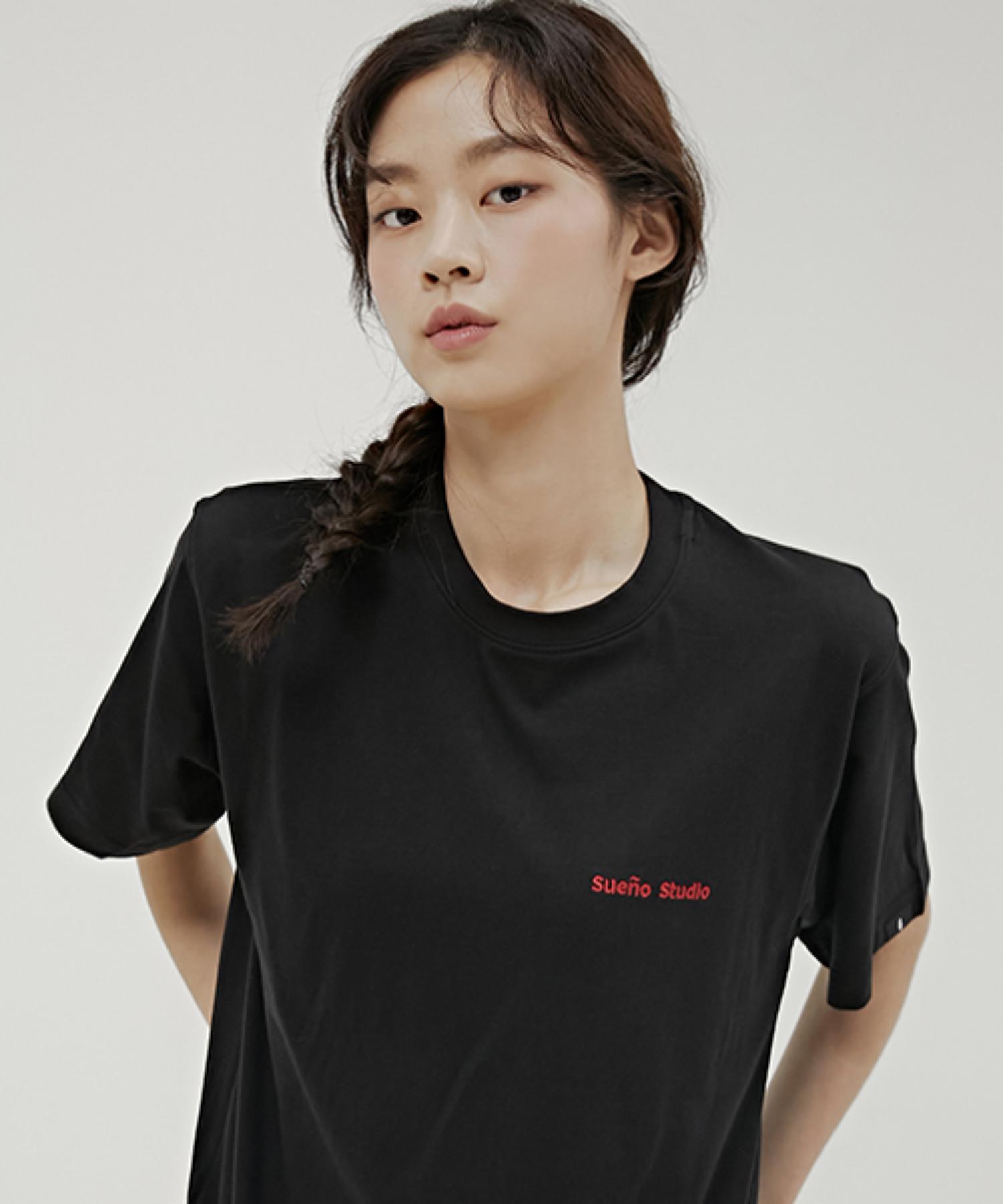 Sueno Studio Organic Cotton Lettering Point T-Shirt (Black/Red) M