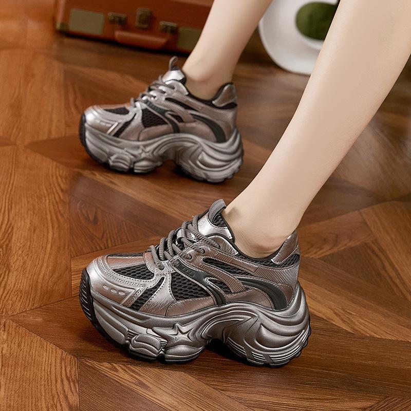 Platform Dad Shoes Women's 2025 Autumn and Winter New Mesh Shoes Muffin Versatile Casual Sports Shoes Inner Height Increase Women's Shoes