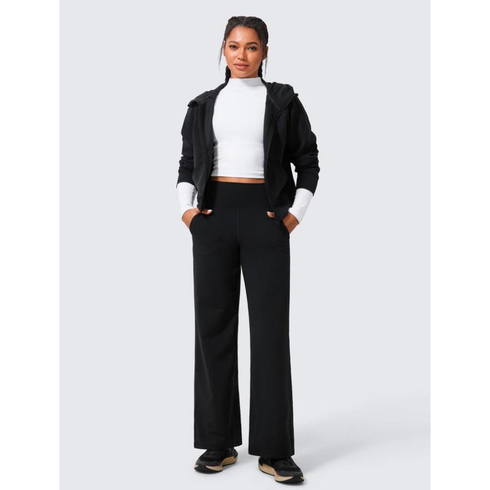 High Waisted Straight Leg Pull-On Pants with Elastic Waist and Pockets