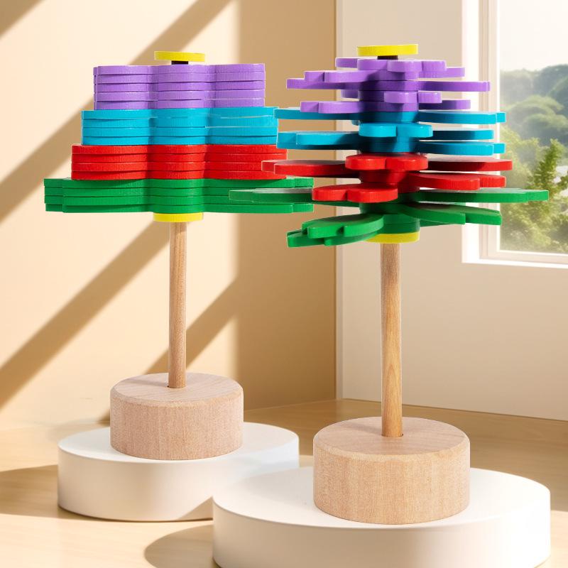 Creative Wooden Rotating Flower Decompression Toy