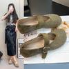 Large Size Flat Mary Jane Women's Shoes Autumn New Retro Rhinestone Shallow Mouth One-word Buckle Single Shoes Doudou Shoes