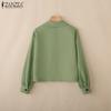 ZANZEA Women Casual Turn Down Collar Solid Color Long Sleeve Blouse