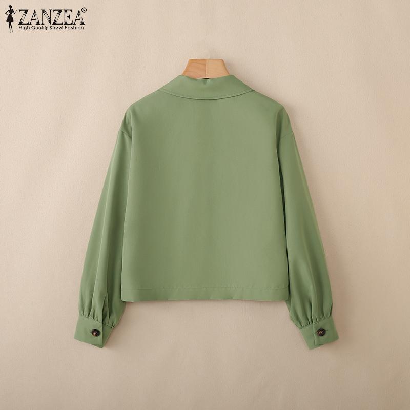 ZANZEA Women Casual Turn Down Collar Solid Color Long Sleeve Blouse