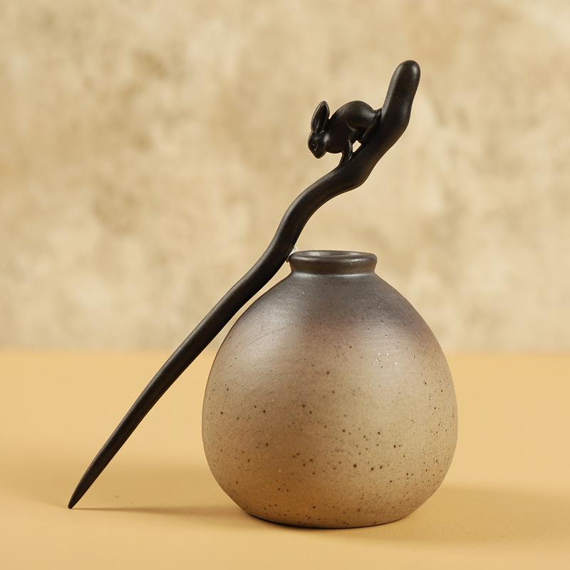 Antike Haarnadel Shen Guibao Ebenholz Haarnadel Geschnitzte Perlen Haarnadel Cheongsam Hanfu Accessoires Tägliche Scheibe Haar Kopfschmuck