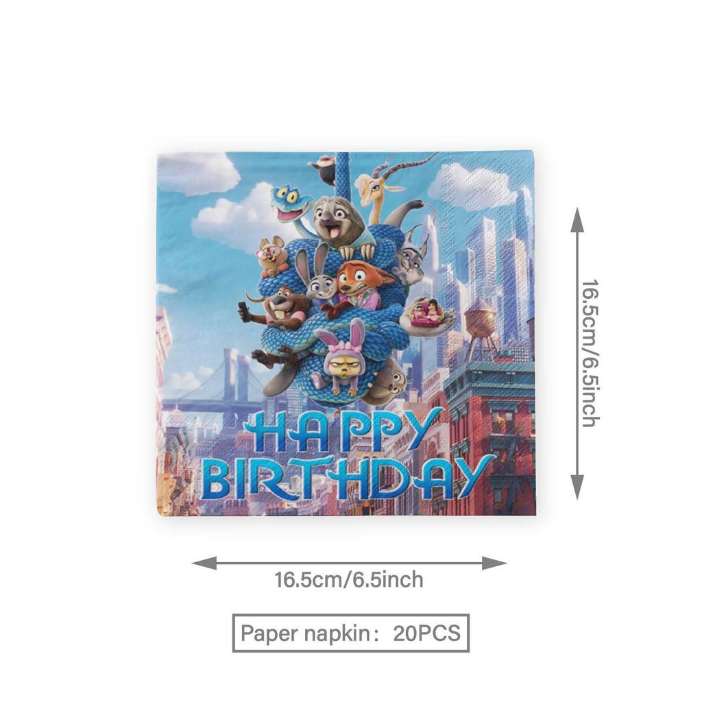 Zootopia 2 Birthday Party Decorations: Pull Flags, Plates, Cups, Napkins, Tablecloth