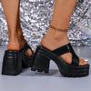 Fashion Women High Heel Sandals Fashion Thick Bottom Pu Leather Sandals New Square Toe Platform Sandal for Woman Stylish Anti-Slip Shoes