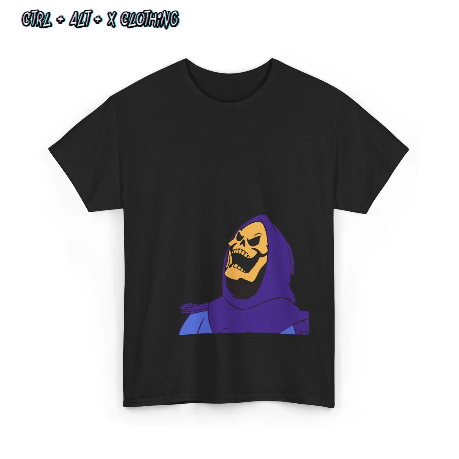 Ретро футболка, Футболка с юмором про череп, Винтажный топ с мемом про смех, Скелетор хи-мен M