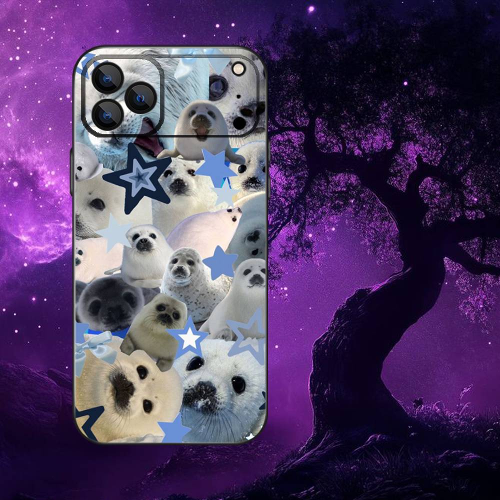 Cute Animal Seal Phone Case For iPhone 17,16,15,14,13,12,11,Pro Max,XSX,,XR,SE,Mini,8,7,Soft Silicone Black Cover