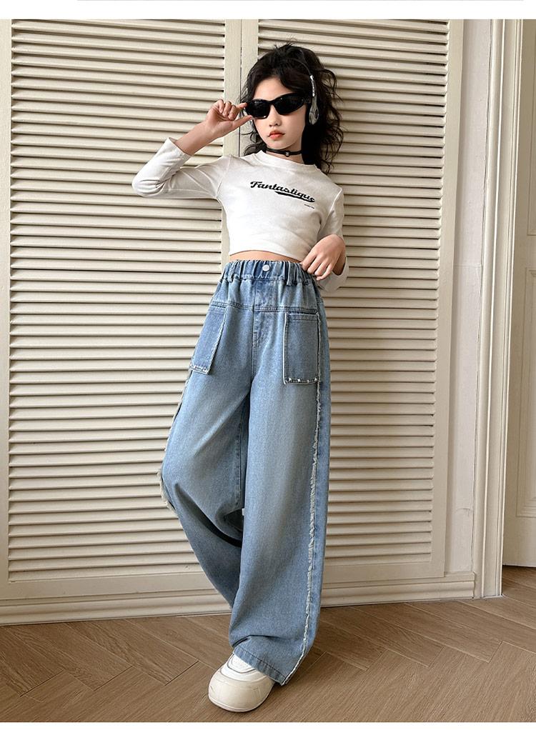 Girls' Spring Jeans 2026 New Mid to Large Korean Edition Wide Leg Pants Straight Leg Versatile Pants Stylish Outerwear Pants