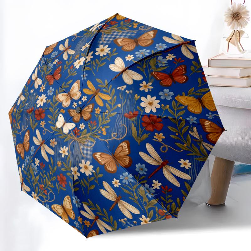 

1pc Sturdy 8-Bone Auto Umbrella, Astral Dual Butterfly Umbrella, Digital Printed, Foldable Umbrella for On-the-Go Outdoor Use
