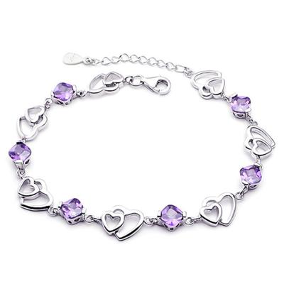 Delicate Sterling Color Crystal Stone Bracelets Heart Chain Women Girls Bracelets Female Nuptial Bridal Valentines JewelryFashion Wrist
