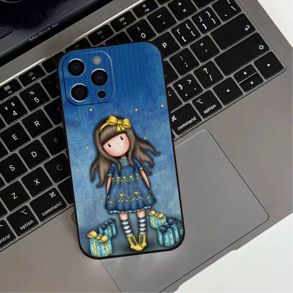 Lovely Santoro G-Gorjuss Series Phone Case For iPhone 17,16,15,14,13,12,11 Plus,Pro Max,XS,Soft Silicone Black Cover