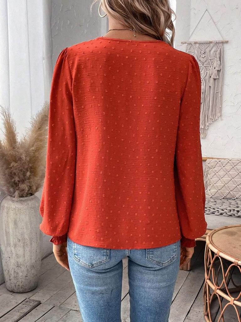 2026 Europe Autumn/Winter V-neck Lace Solid Color Long Sleeve Casual Women's Top