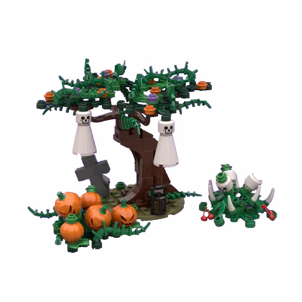 MOC Halloween Ornament Pumpkin Tree Grave Bone Bench Building Blocks Toys for Children Friends Christmas Kids Halloween Gifts