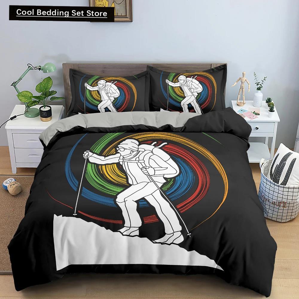 Sportspieler Königin König Bettbezug Skifahren Action Bettwäscheset Teenager Erwachsene Extremsport Weich Schwarz 2/3 Teile Polyester Bettdeckebezug