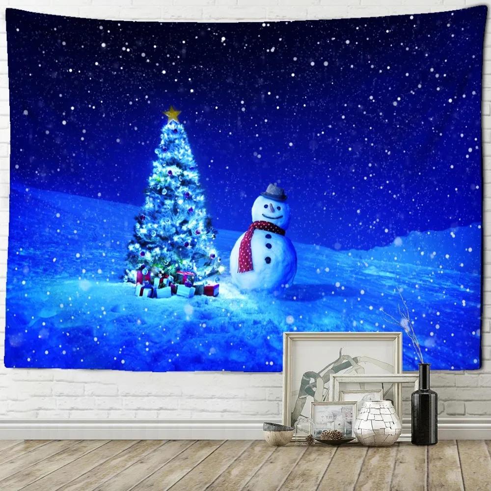 Christmas Tree Cute Snowman Tapestry Living Room Sofa Home Decor Christmas Gift