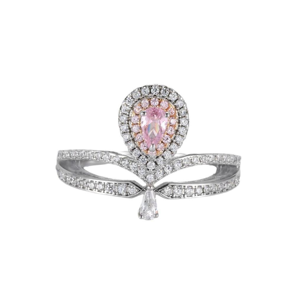 S925 Sterling Silver Women's Pink Diamond Teardrop Ring - Stylish & Versatile