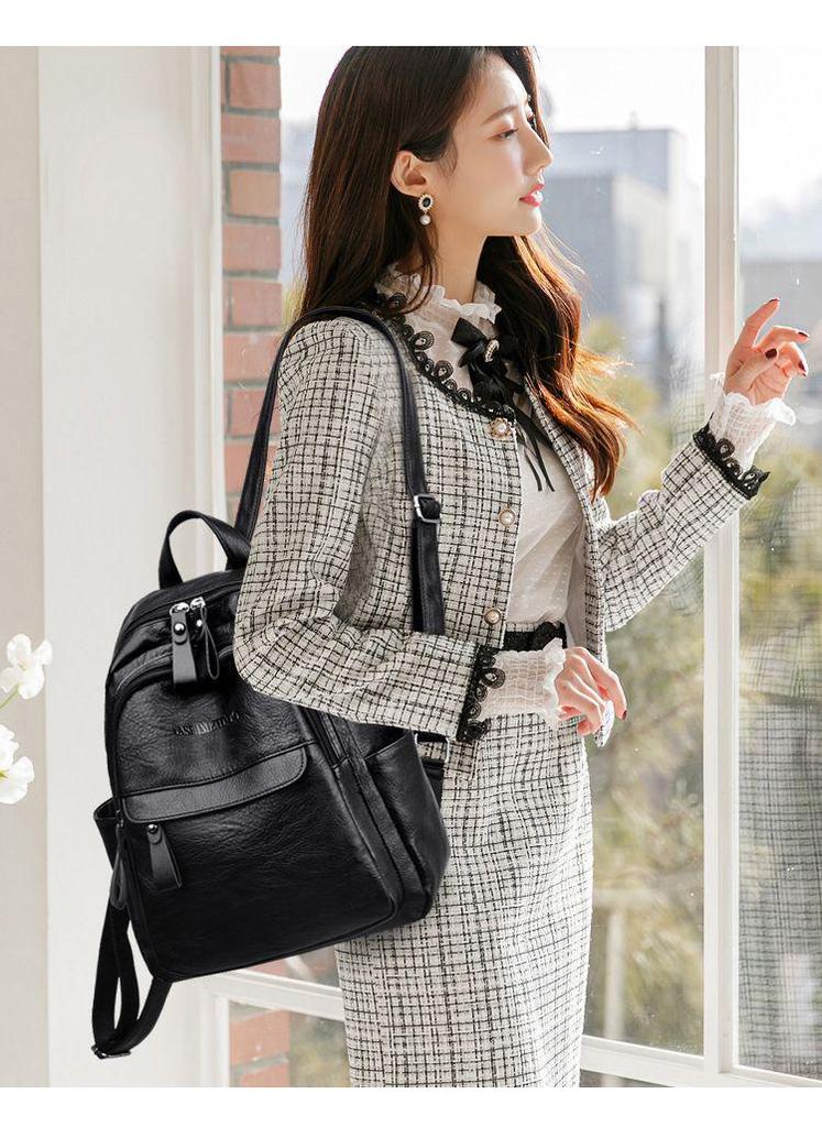 Women's Versatile PU Leather Large Capacity Backpack Handbag