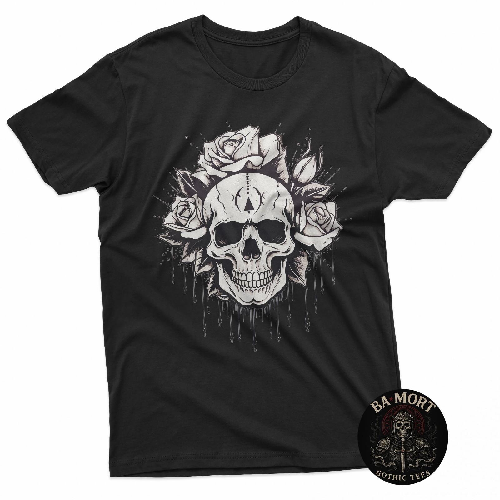 Floral Skeleton Black and White Streetwear T-Shirt Unisex T-Shirt S