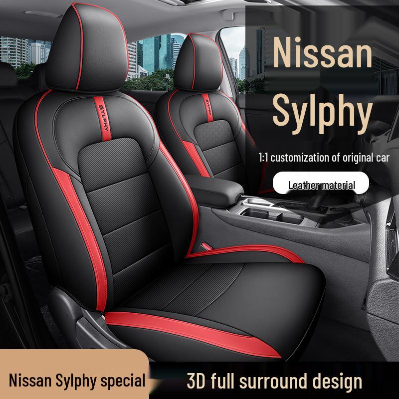 Sylphy Full Leather Car Seat Cushion - New Universal Model for Five-Seat Cars, Suitable for All Seasons