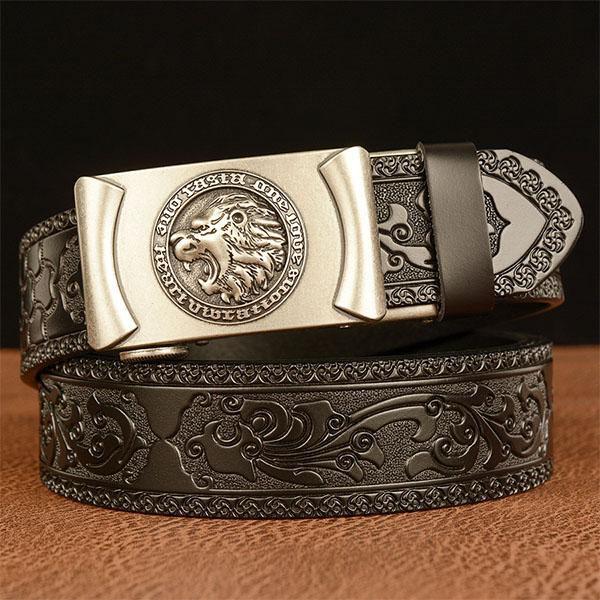 Fashion Male Belt Genuine Leather Belt for Men Carving Pattern Automatic Buckle Belt Strap for Jeans