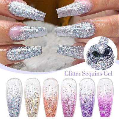 MTSSII 7ml stříbrný fialový třpytivý UV gel Bling flitry Soak Off Manikúra UV gel lak na nehty Need Base Top Coat Nail Art
