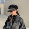 Women's Hats Fall and Winter Plush Flat Top Navy Hat Fashion Versatile Pearl Cap Lace Winter Star Anise Beret