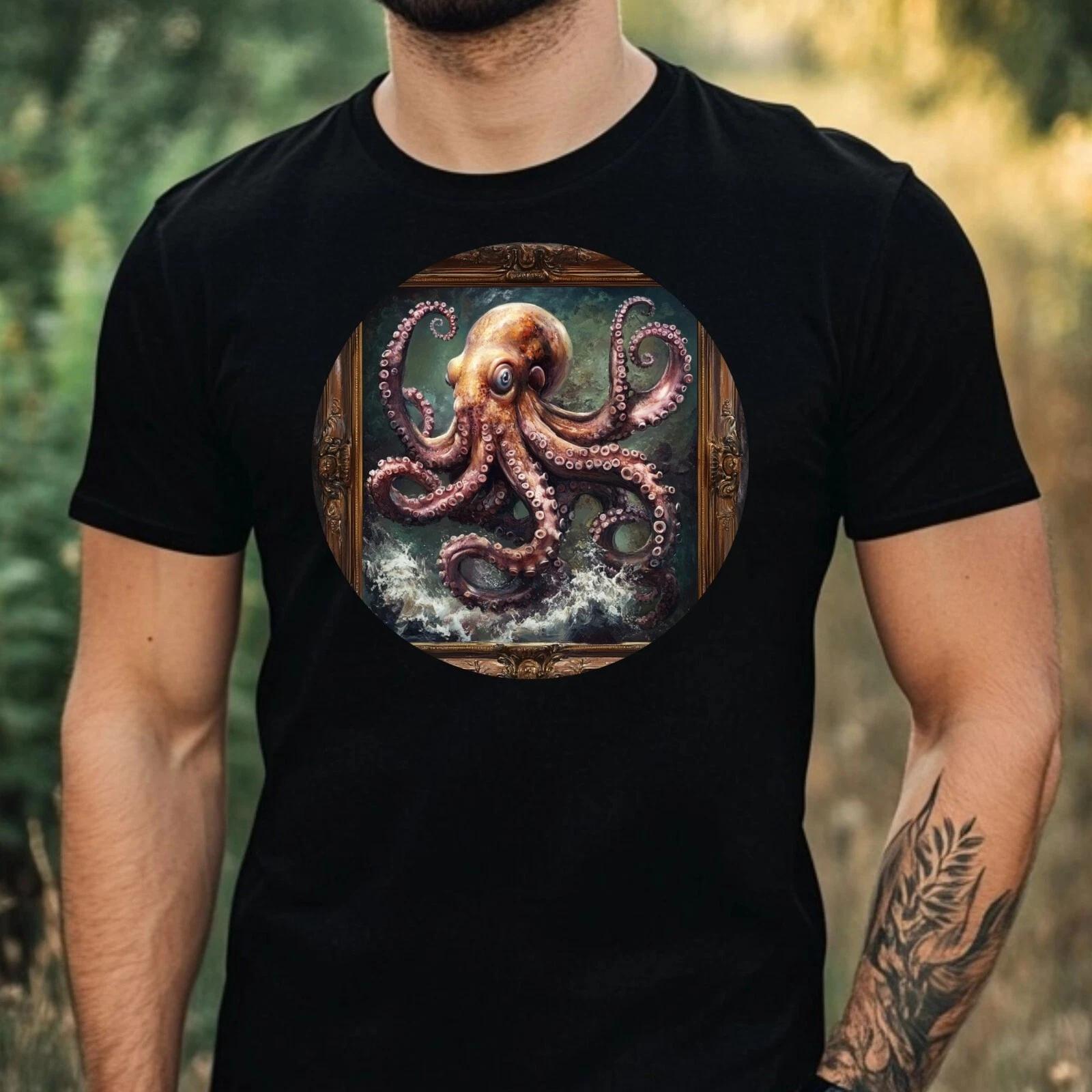T-Shirt Herren Oktopus Portrait Motiv Baumwolle Größe XS bis 5XL S