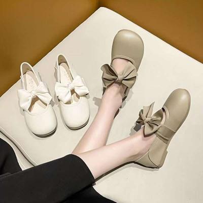 Zwei Mütze tragende Schuhe Mädchen 2025 neu Frühling und Herbst weichsohlige Schleife Ein-Pedal-Slipper flache Fee Einzelne Schuhe