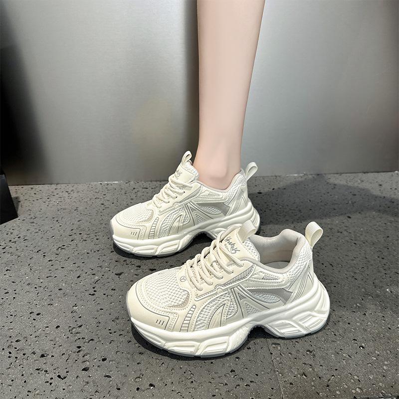 Leather Dad Shoes for Women 2025 Spring New Thick-soled Non-slip Casual Sports Shoes Trendy Color Matching Lace-up Student Shoes for Women