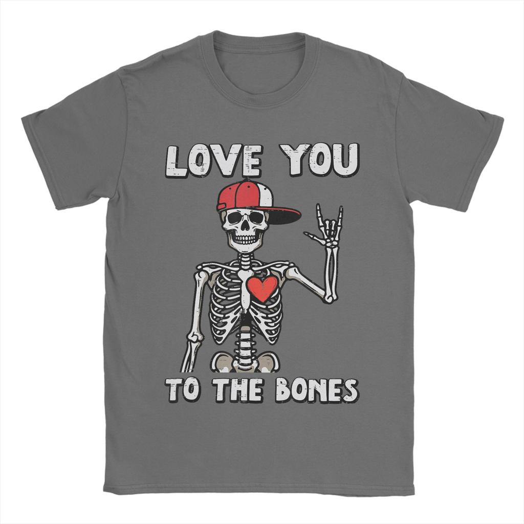 Valentinstag Skelett Ich liebe dich Rocker T-Shirt für Unisex Baumwolle Vintage T-Shirt Rundhals T-Shirts Kurzarm Kleidung Geschenkidee