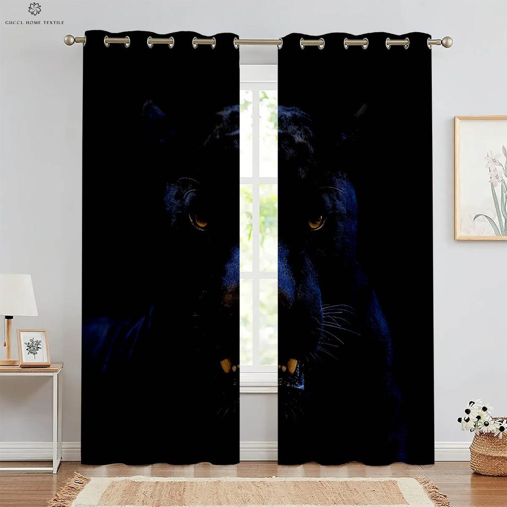 Decorative Tiger and Forest Animal 3D Printing Curtains Suitable for Bed Room Living Room Study Room 2 PCs High Quality