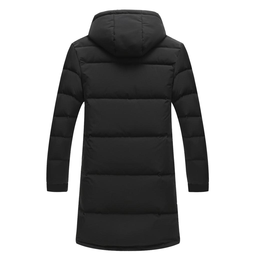 Down Jacket Men's Long Over-the-knee Men's Winter Thickened White Duck Down Hooded Jacket Couple School Uniform Tide