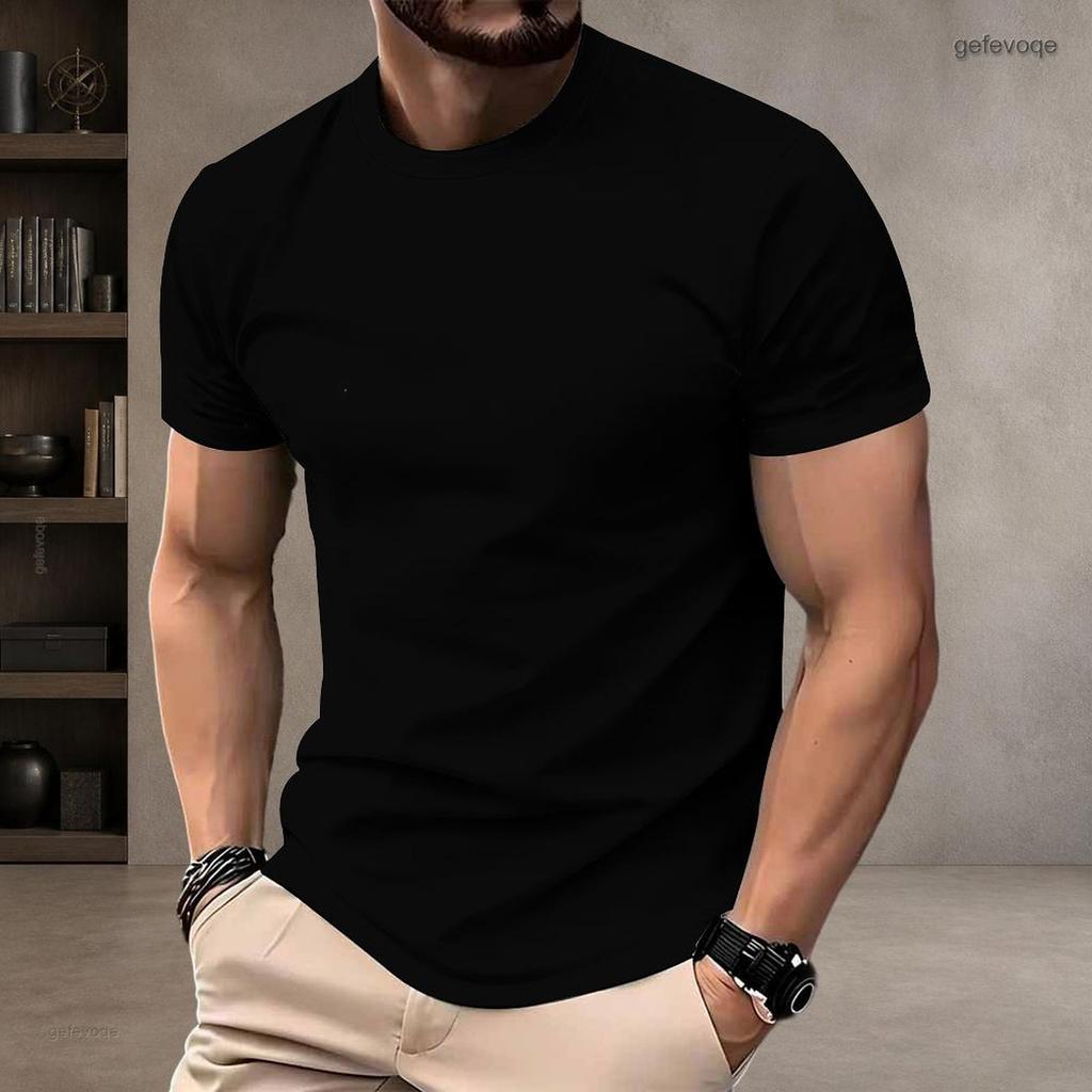 Men Plus Size Round Neck Short Sleeve T Shirt Black White Printed Pullover Straight Hem