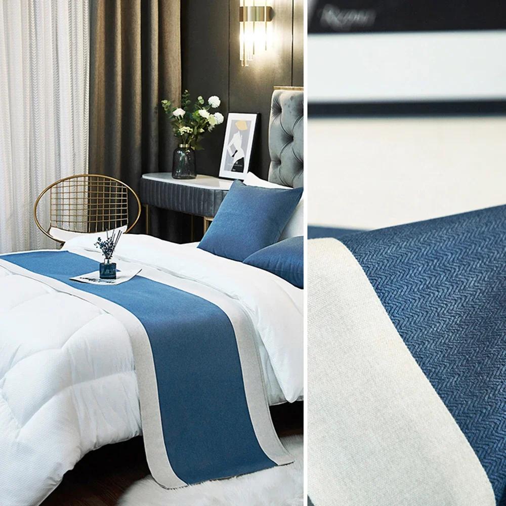 Nordic Cotton Linen Bed Runner Luxury Printing Embroidery Bed Flag Throw for Hotel Home Wedding Bedding Decor Bed Tail Towel