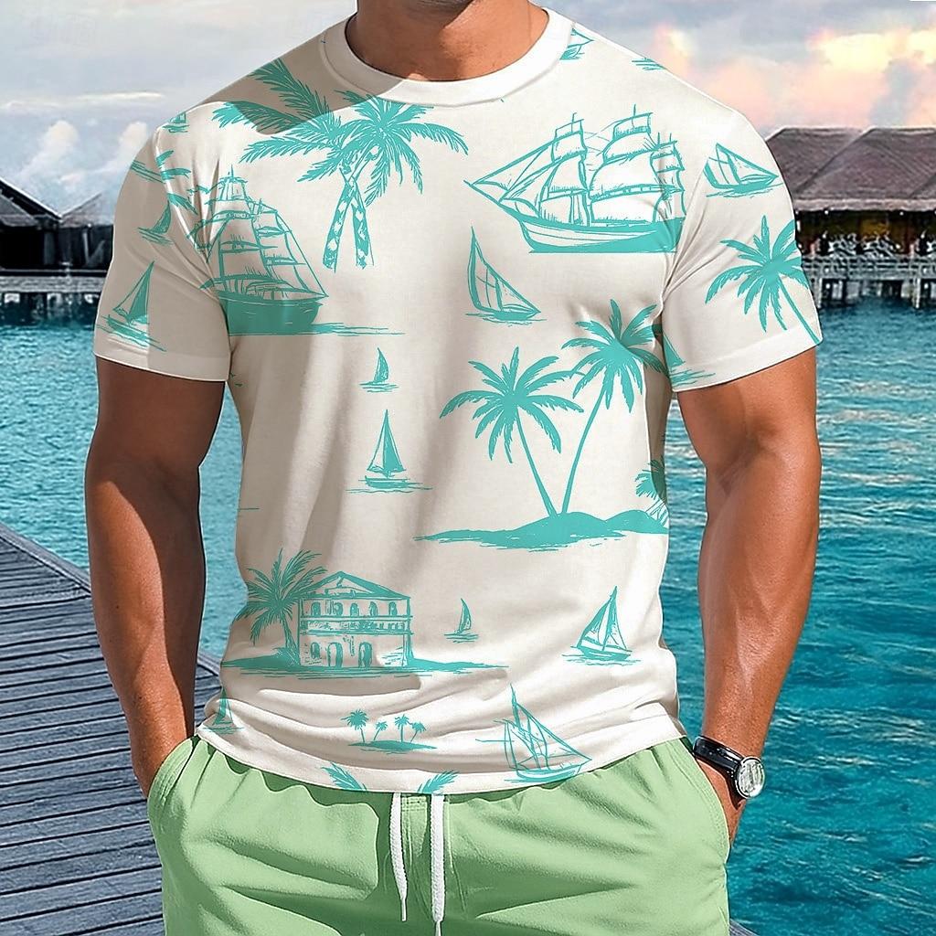 Herren Tropical T-Shirt Kurzarm T-Shirt 3D-Druck Rundhalsausschnitt Hemd Urlaub