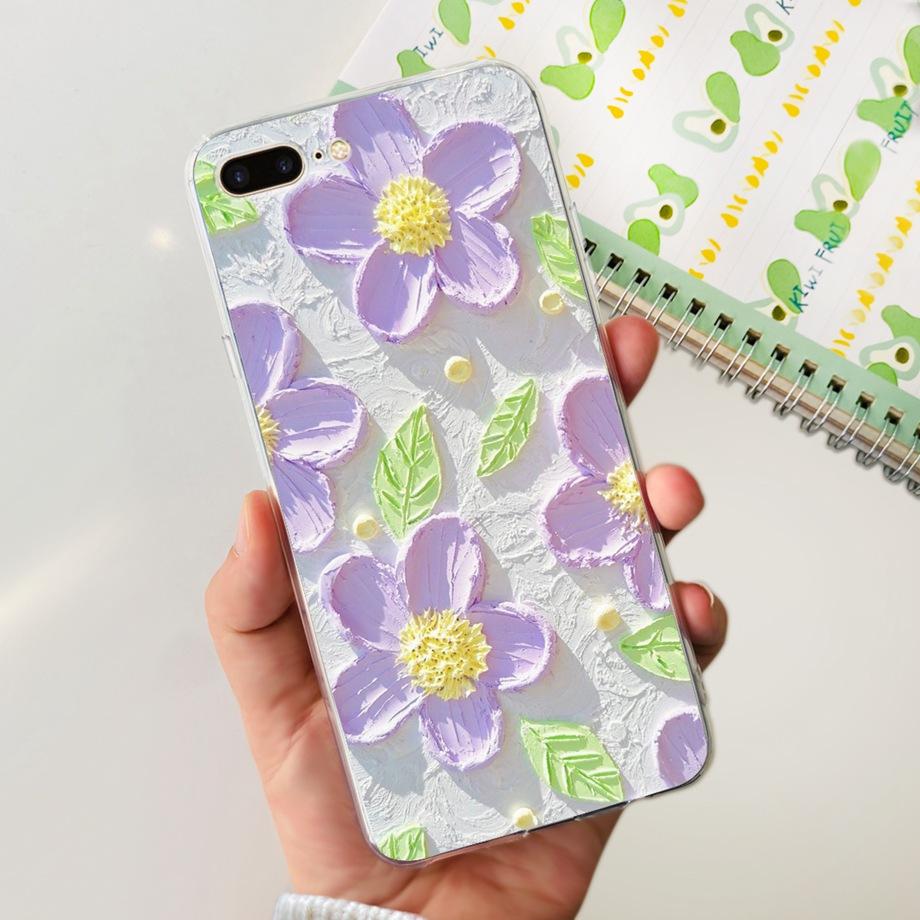 Per iPhone 7 8 7Plus 8 Plus Custodia per Telefono iPhone SE 2020 Cover Posteriore Morbido TPU Silicone Trasparente Paraurti Fiore Farfalla Coque Borsa