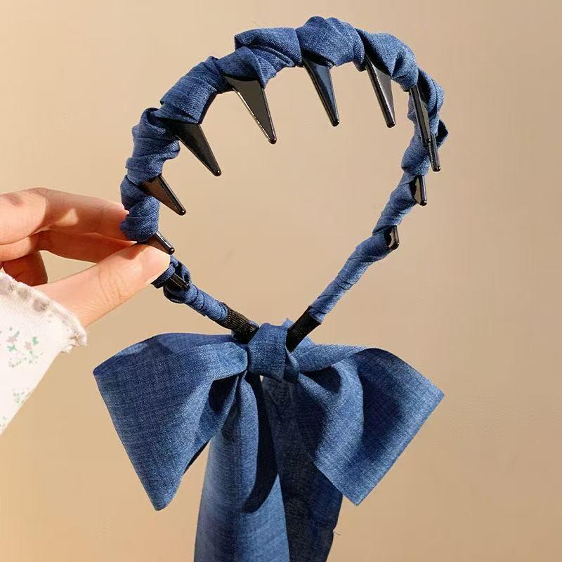 

Джинсовая повязка для волос с синей лентой в корейском стиле: Летняя повязка на голову для женщин и девушек, добавляет объем косе и прическам