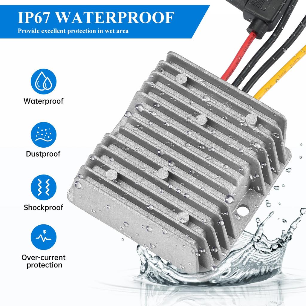 Mzhou 120W Power to 12V Waterproof Voltage Regulator for Power Supply for Audio Overload and Short Circuit Protection 1 Year DC-DC Converter, 20V-72V