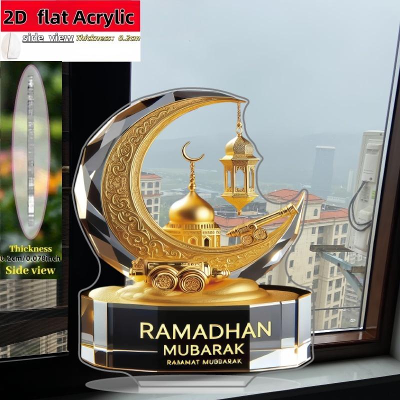 2D Плоская Элегантная Акриловая Настольная Декорация Ramadan Mubarak, Дизайн Полумесяца, Настенная Табличка для Домашнего Декора, Декорация для Сада для 15.5*14CM