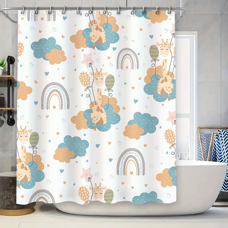

Animal Print Shower Curtain Giraffe Clouds Rainbow Bath Decor For Children S Room Waterproof Fabric Bathroom Accessories 72 X 84 W60H190(CM)-1 Pcs