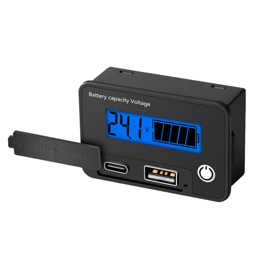 Twowire Digital Voltage Meter 830VDC Battery Capacity Voltage Tester TypeC USBA Dual Output