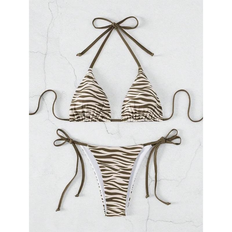 Zebragestreifter Mikro-Bikini Damen Neckholder Push-up-BH Dreieck Badeanzug Brasilianischer Sommer Badeanzug Bademode 2025 Badeanzug