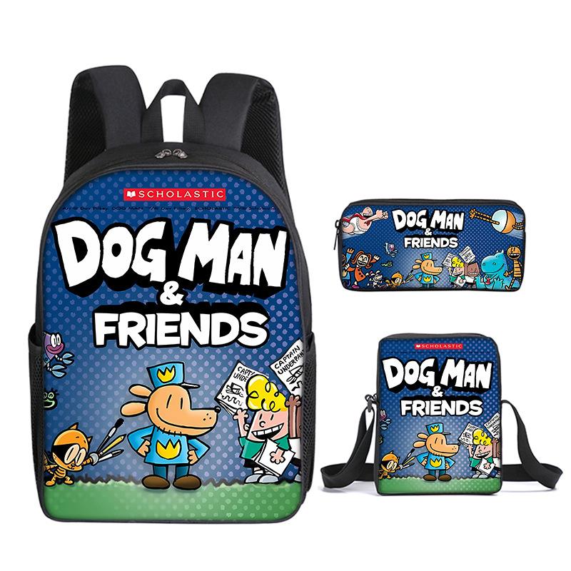 Klassiek Populair Grappig Hond Man 3D Print 3 stuks/Set leerling Schooltassen Laptop Dagrugzak Rugzak Schuin gedragen schoudertas Etui