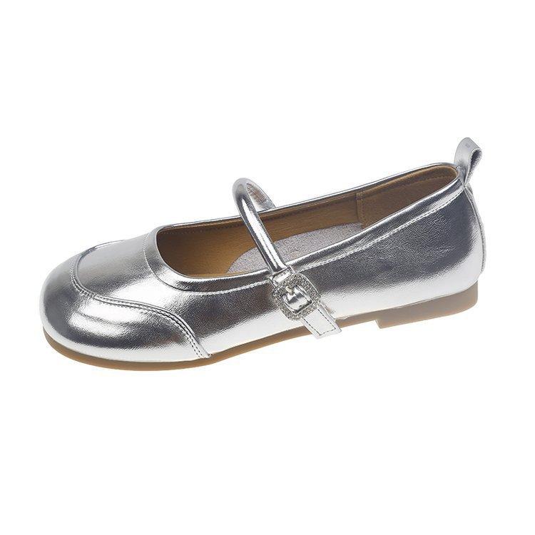 Autumn Wind Autumn Ladies Korean Shallow Mouth Silver Flat Single Shoes Female Gentle Mary Jane Shoes Female Shoes