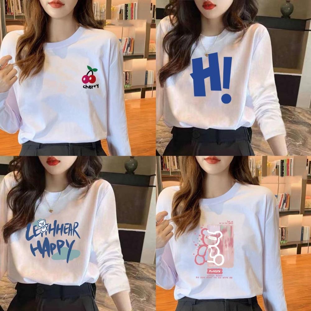 

Белые нижние рубашки Свободные пуловеры Женские модные футболки с длинным рукавом Y2K для женщин