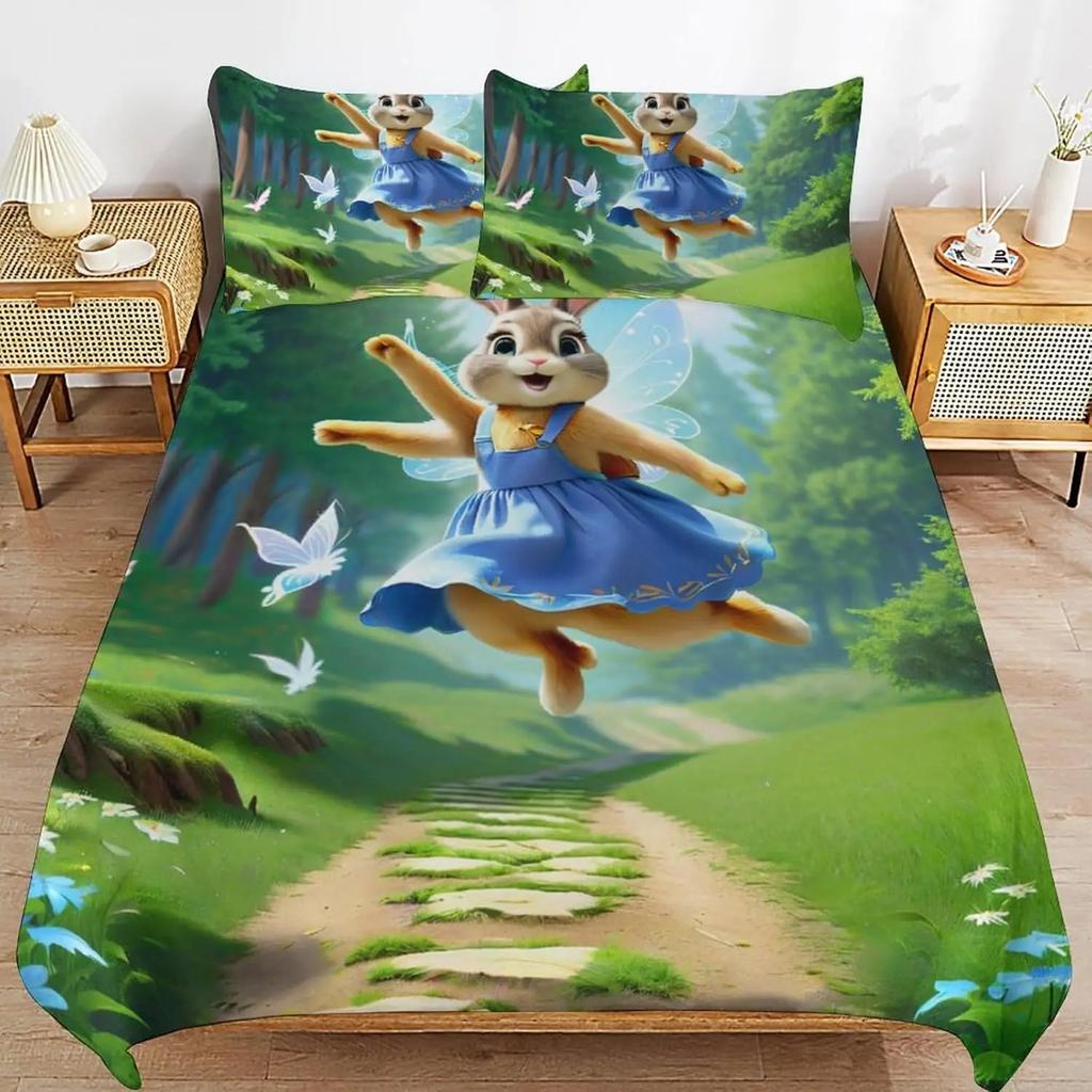 Cartoon Rabbit Duvet Cover Set, Fun Rabbit Quilt Cover,Microfiber Bedding Sets And Pillowcases With Zipper Closure For Adults