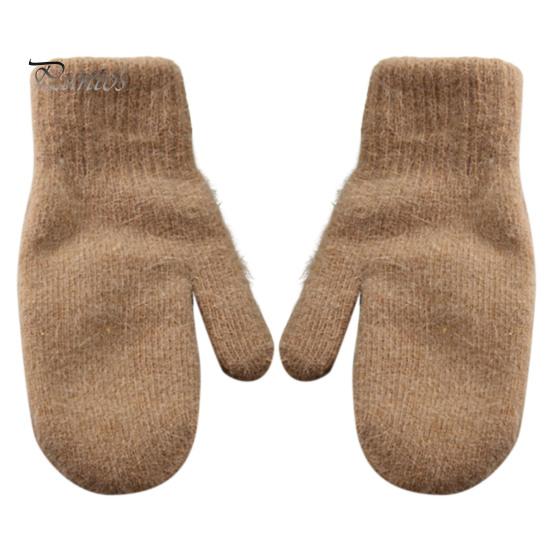 Adults Mittens 1 Pair Women Double-layers Cute Stretchy Soft Thickened Cold Female Resistant Solid Color Autumn Winter Girls Gloves for Riding