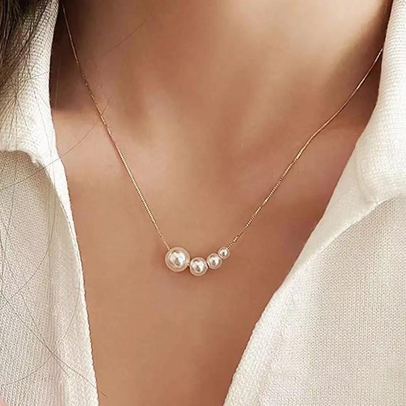 2025 Neue Mode Vier Perlen Choker Halsketten Mädchen Sommer Luxus Barockperlen Anhänger Schlüsselbein Kette Für Frauen Schmuck Geschenke
