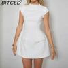 BITCED Spring Collection Solid-Colour O-Neck Short-Length Waist-Defining Pocketed Elegant Dress